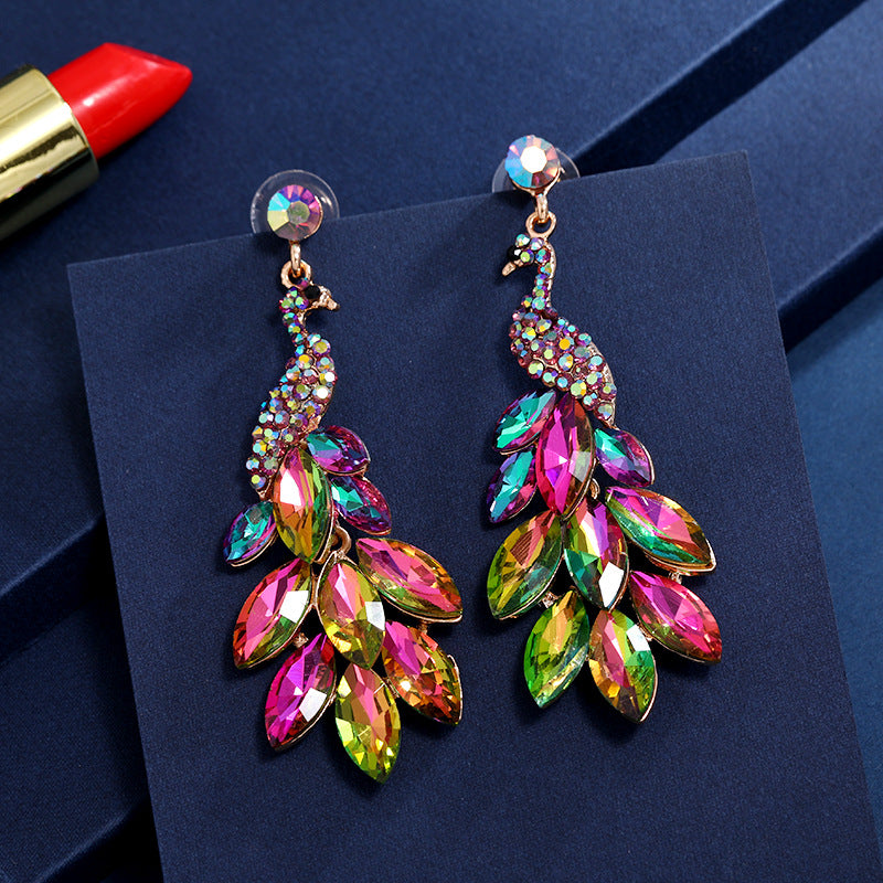 1 Piece Elegant Luxurious Peacock Inlay Zinc alloy Artificial Crystal Drop Earrings