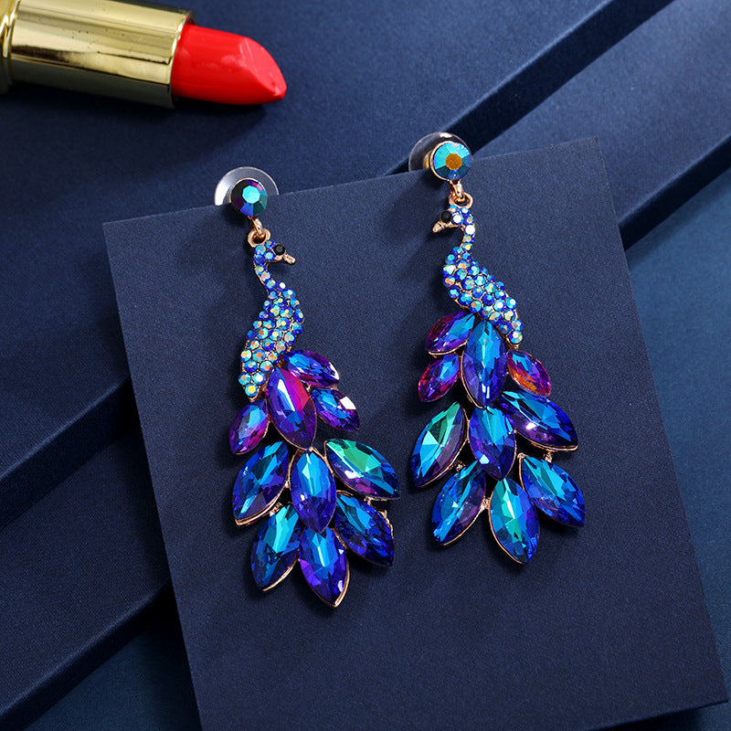 1 Piece Elegant Luxurious Peacock Inlay Zinc alloy Artificial Crystal Drop Earrings