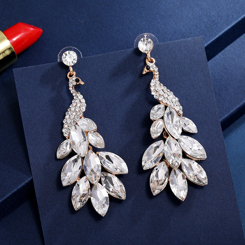 1 Piece Elegant Luxurious Peacock Inlay Zinc alloy Artificial Crystal Drop Earrings