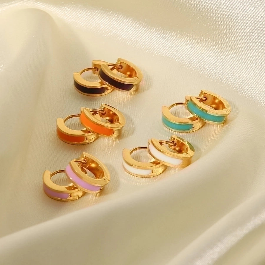 Fashion Round Enamel Gold Plated 304 Stainless Steel Earrings