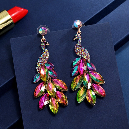 1 Piece Elegant Luxurious Peacock Inlay Zinc alloy Artificial Crystal Drop Earrings