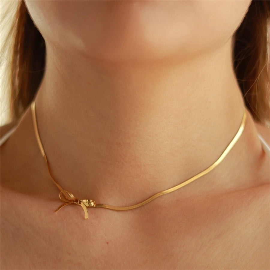 Stainless Steel 18K Gold Plated Simple Style Classic Style Plating Bow Knot Necklace