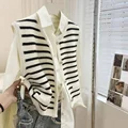 Women's Vest Sleeveless Sweaters & Cardigans Knitted Casual Simple Style Color Block Stripe