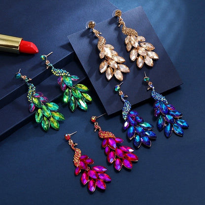 1 Piece Elegant Luxurious Peacock Inlay Zinc alloy Artificial Crystal Drop Earrings