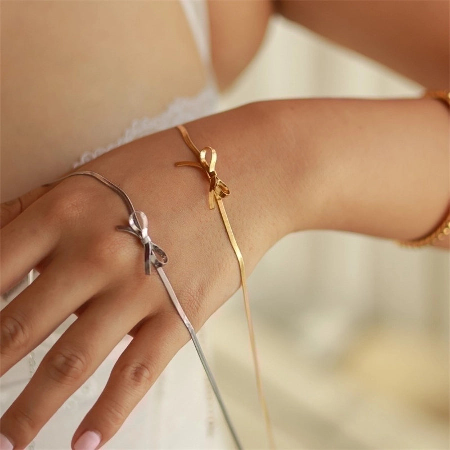 Stainless Steel 18K Gold Plated Simple Style Classic Style Plating Bow Knot Necklace