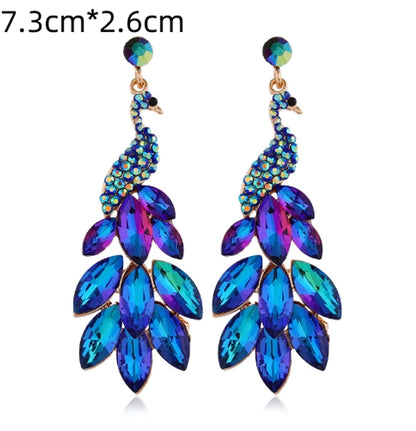 1 Piece Elegant Luxurious Peacock Inlay Zinc alloy Artificial Crystal Drop Earrings