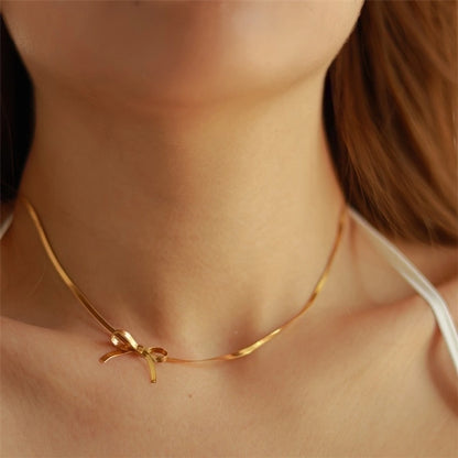 Stainless Steel 18K Gold Plated Simple Style Classic Style Plating Bow Knot Necklace