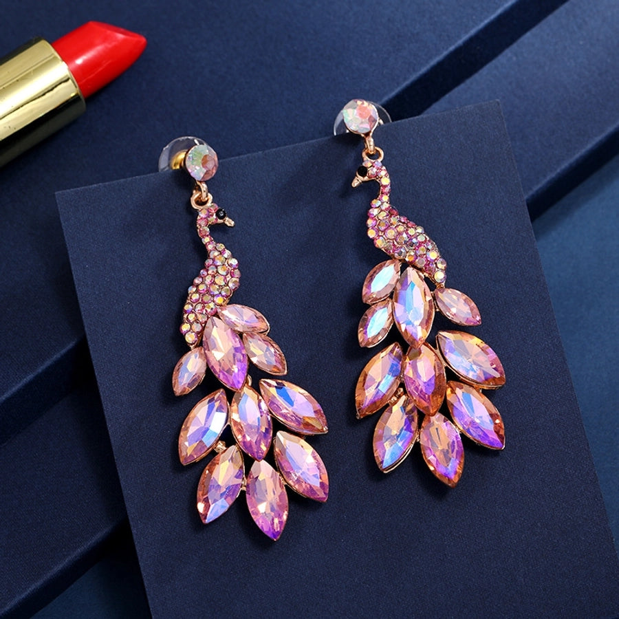 1 Piece Elegant Luxurious Peacock Inlay Zinc alloy Artificial Crystal Drop Earrings