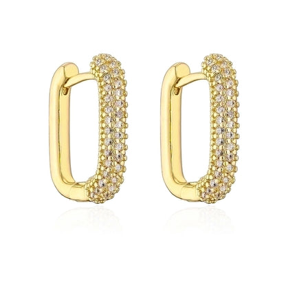 1 pair fashion geometric gold plated copper zircon gold plated hoop earrings