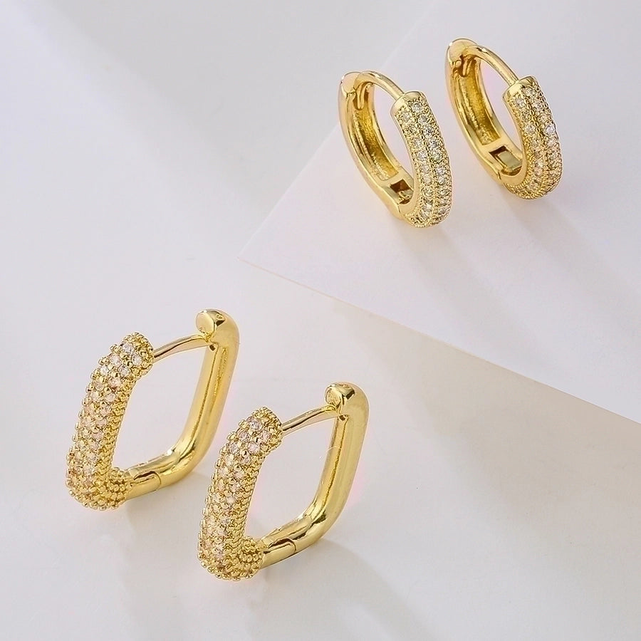 1 pair fashion geometric gold plated copper zircon gold plated hoop earrings