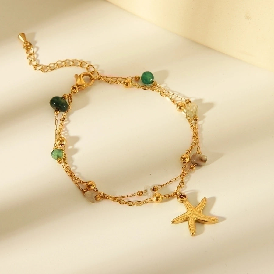 Beach Simple Style Commute Starfish Shell Fish Tail 304 Stainless Steel 18K Gold Plated Acrylic Natural Stone Bracelets In Bulk