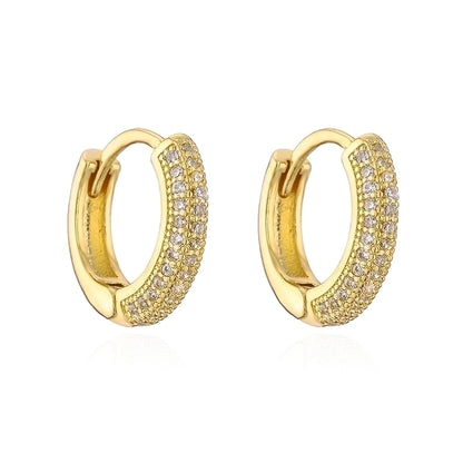 1 pair fashion geometric gold plated copper zircon gold plated hoop earrings