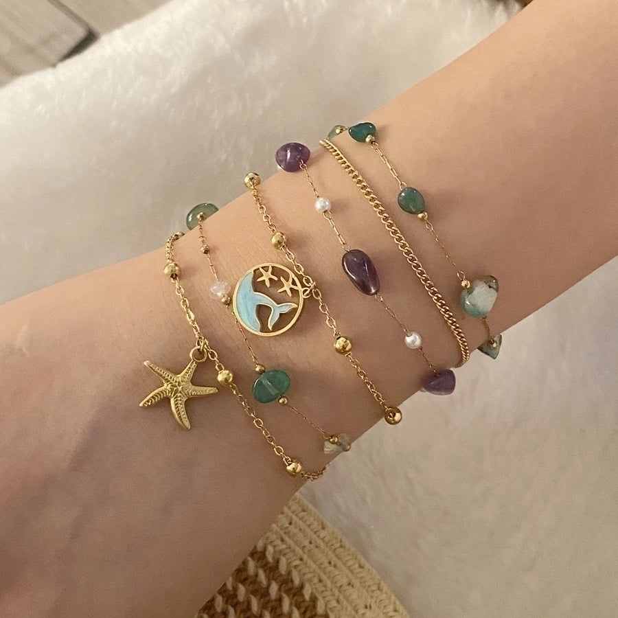 Beach Simple Style Commute Starfish Shell Fish Tail 304 Stainless Steel 18K Gold Plated Acrylic Natural Stone Bracelets In Bulk