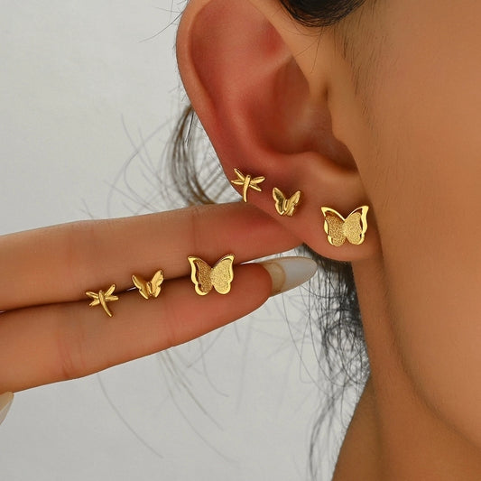 1 Set Simple Style Commute Butterfly 201 Stainless Steel 18K Gold Plated Ear Studs